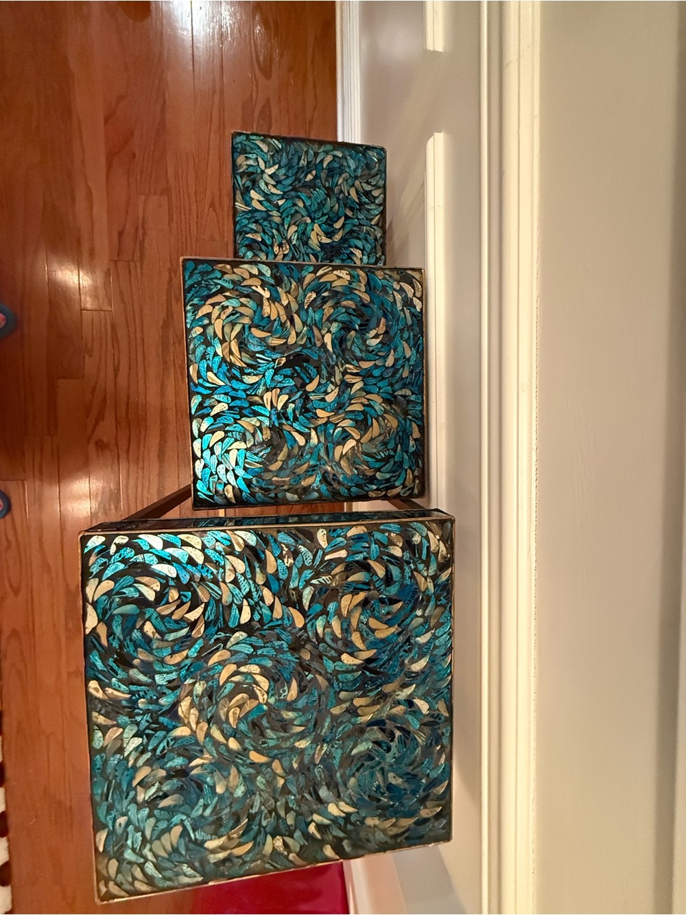 Teal and Gold Swirl Nesting Plant/Lamp Stands-3